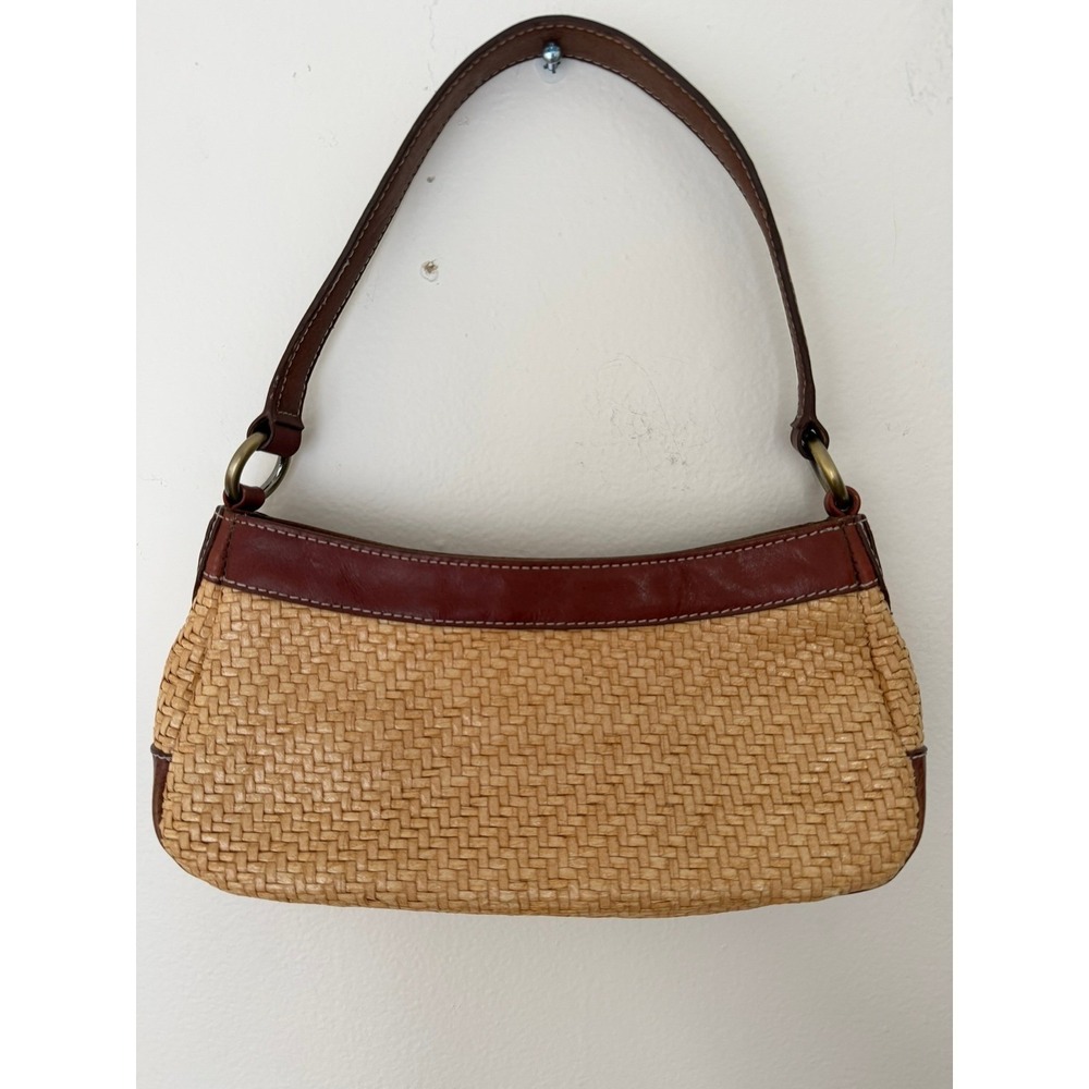 Franco Sarto Woven Straw Shoulder Bag Womens Small Brown Boho Leather Trim Used - Picture 2 of 14